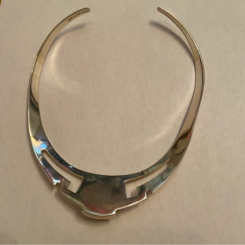 MEXICO MODERNIST NECKLACE STERLING SILVER BLACK ONYX COLLAR TORQUE TS-70 925 - Picture 9 of 12